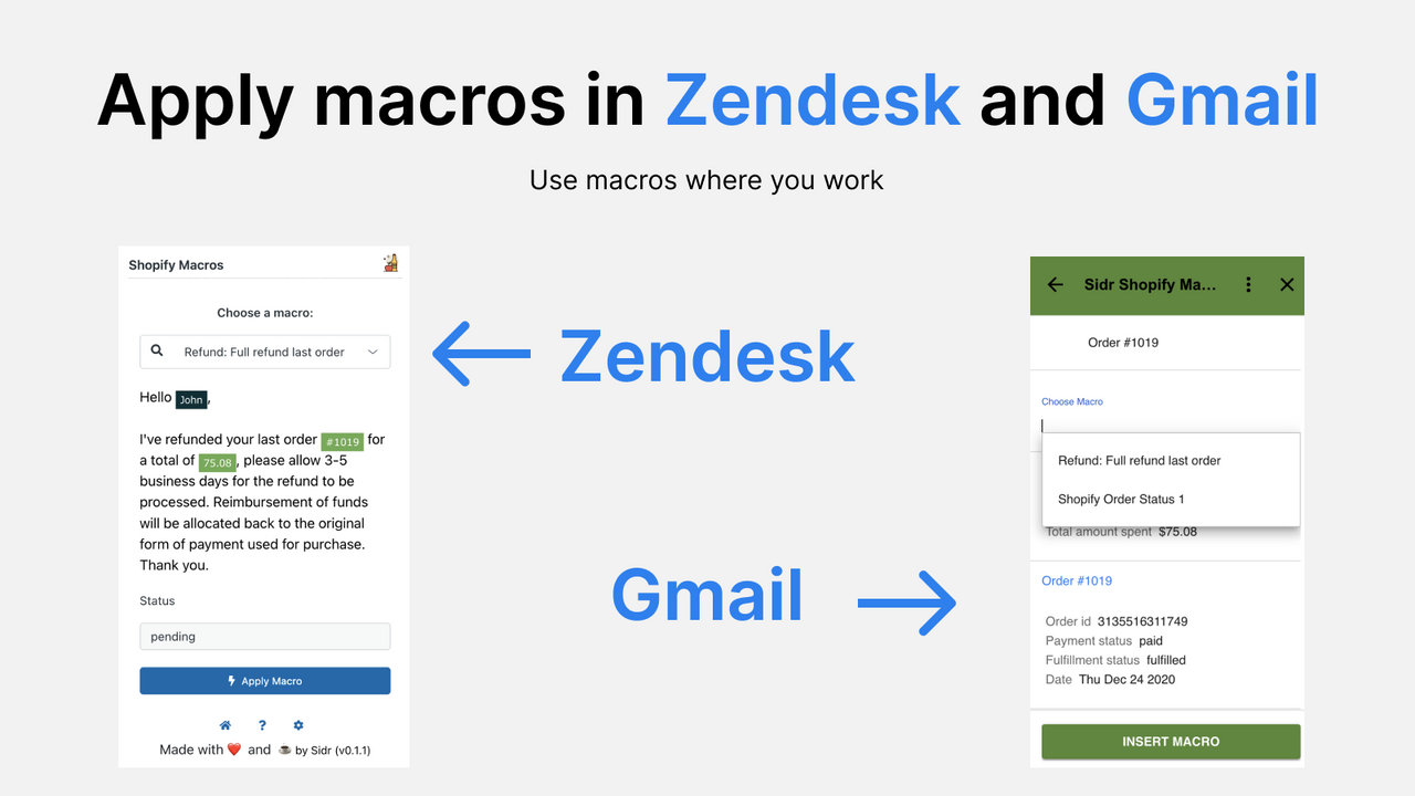 Tillämpa makron i Zendesk och Gmail