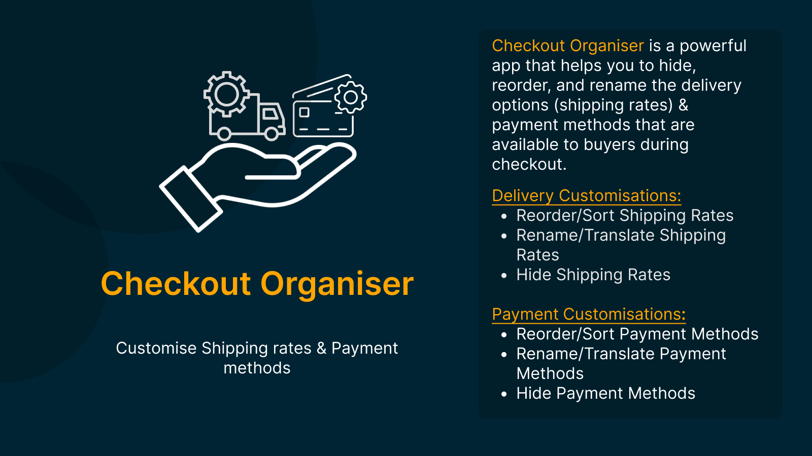 Checkout Organiser - custom conditions to personalize checkout