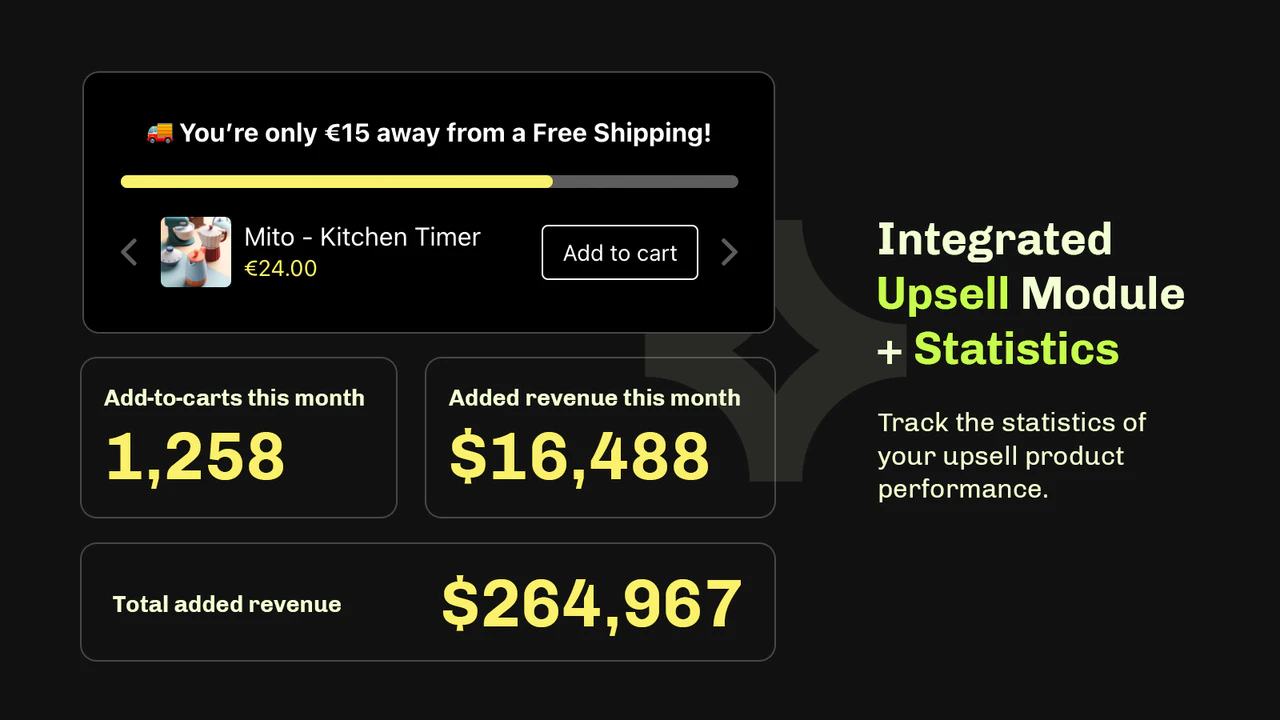 adicione upsell à sua barra de frete grátis e acompanhe as estatísticas de upsell