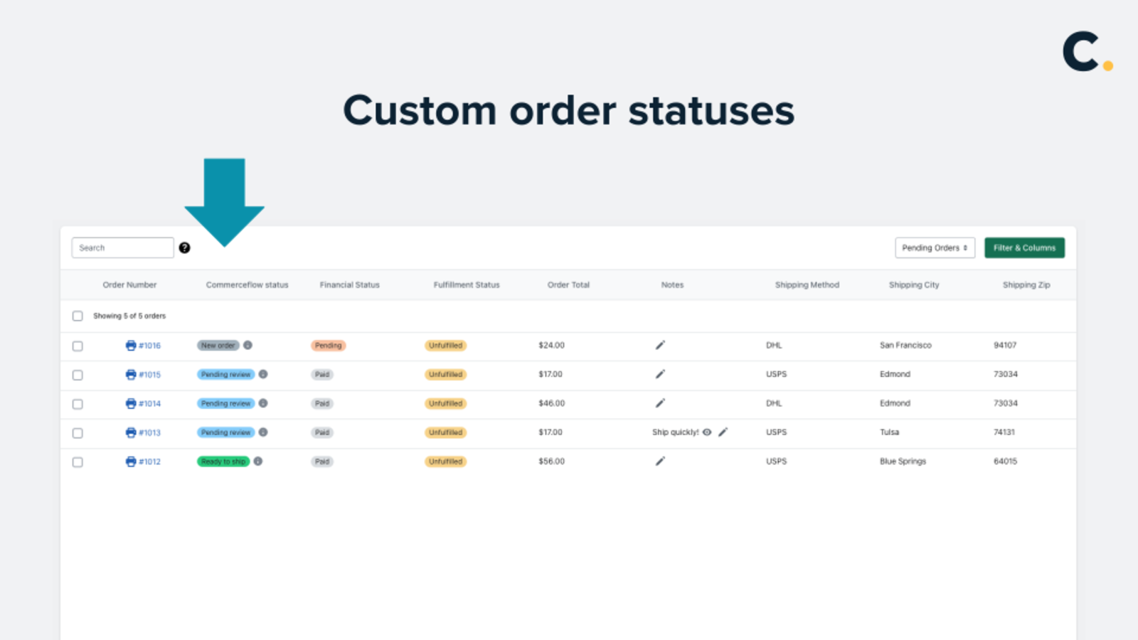 Custom order status