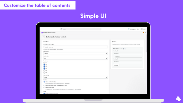 App's user interface of RuffRuff Table of Contents is simple