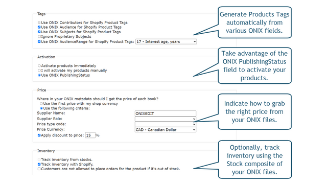 Página de configuración de ONIXEDIT Bookstore parte2