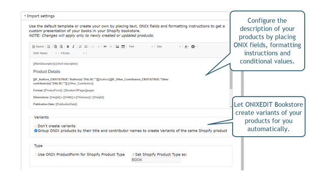 ONIXEDIT Bookstore settings page part1