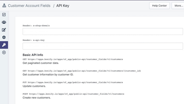 Bonify Customer Account Fields Screenshot