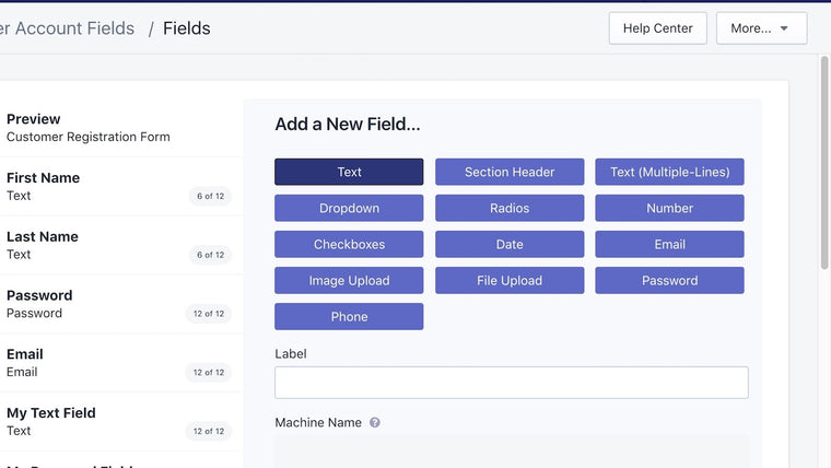 Bonify Customer Account Fields Screenshot