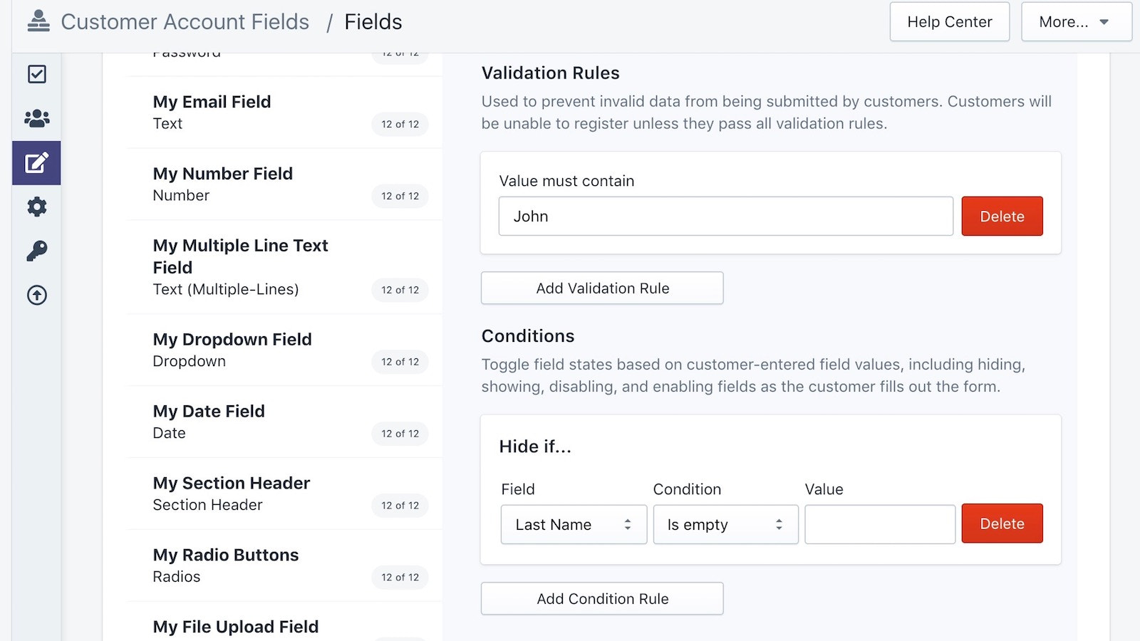 Validation and conditional rules