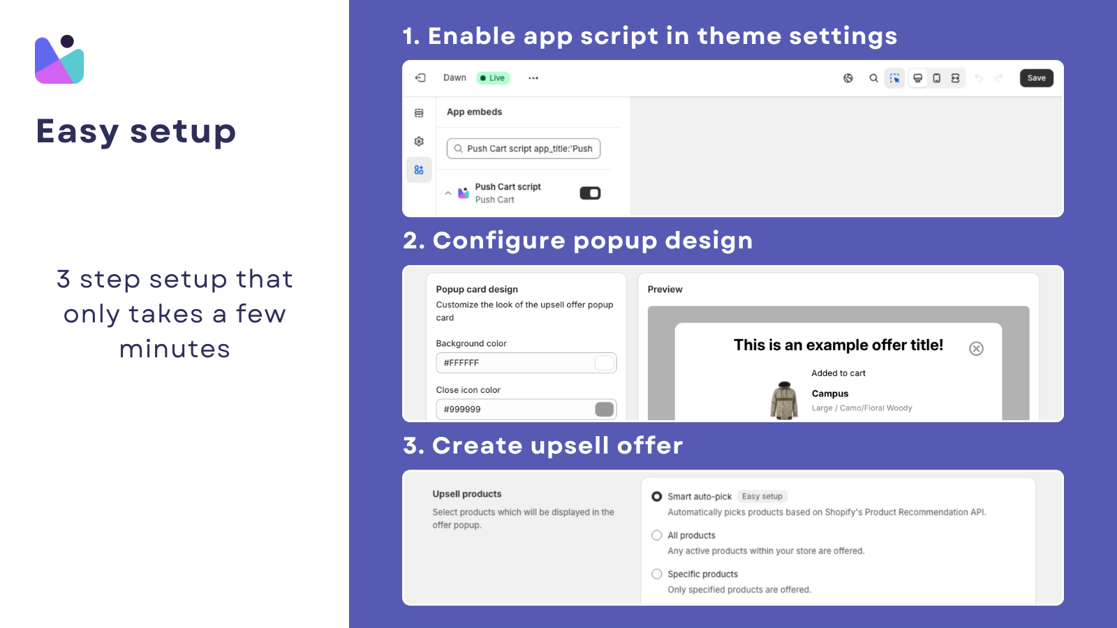 Configuration facile de l'application avec des étapes