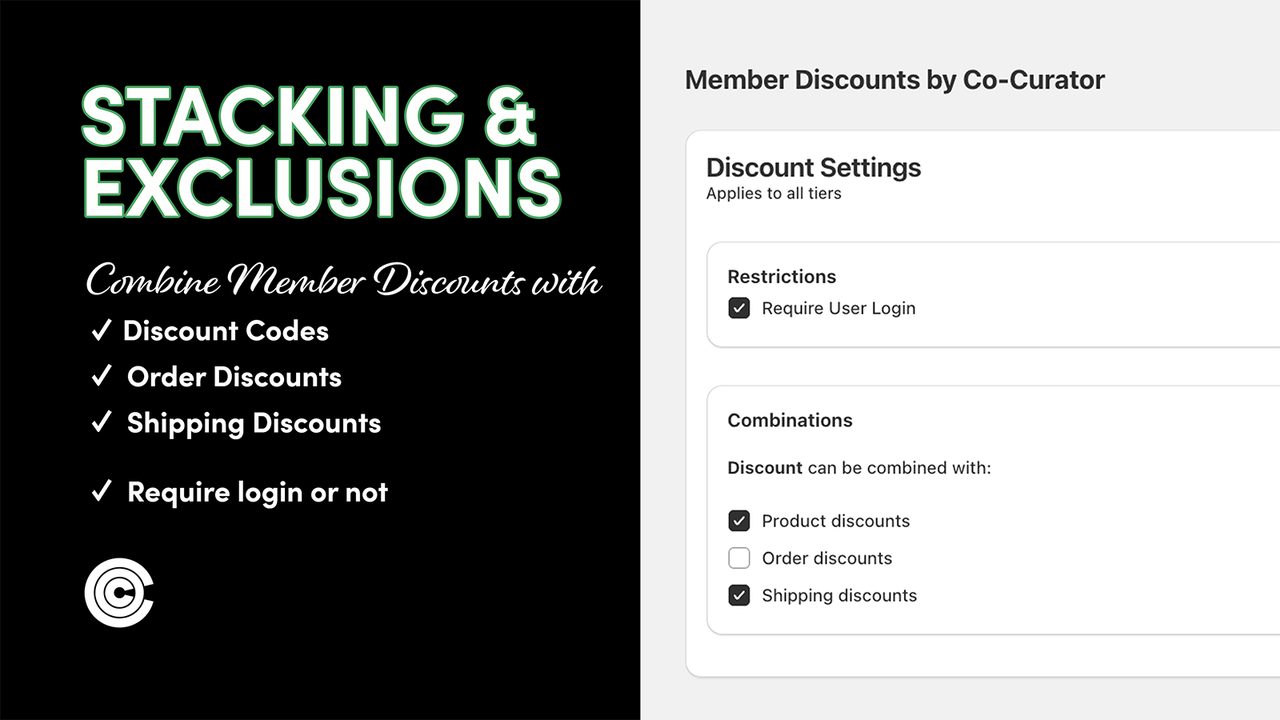 Captura de tela da interface do aplicativo Member Discounts by Co‑Curator