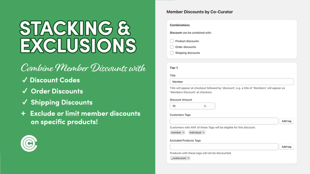 Captura de pantalla de la interfaz de la aplicación Member Discounts by Co-Curator