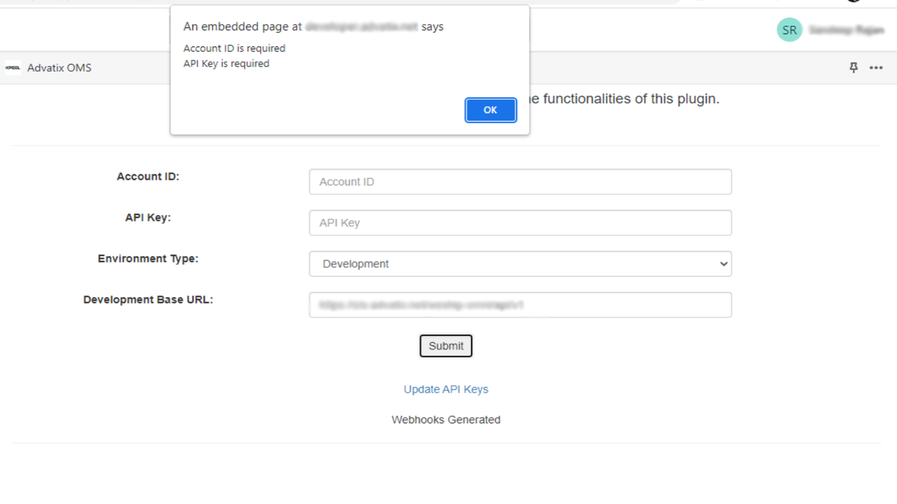 ID de compte & Clé API sont requis