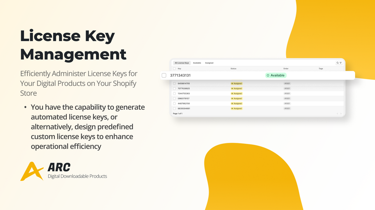 Productos descargables digitales de Arc: Gestiona tus claves de licencia