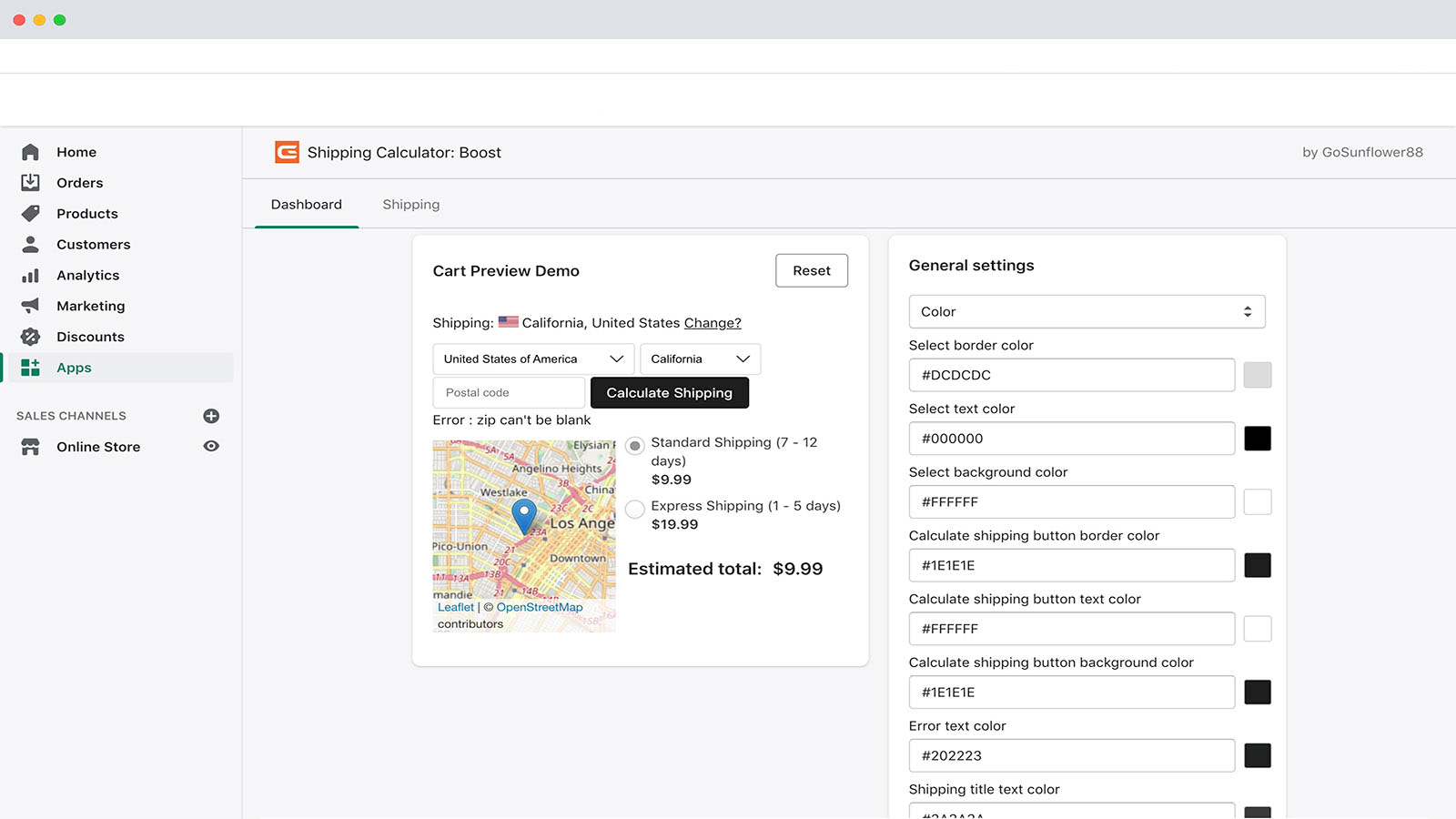 cart general setting