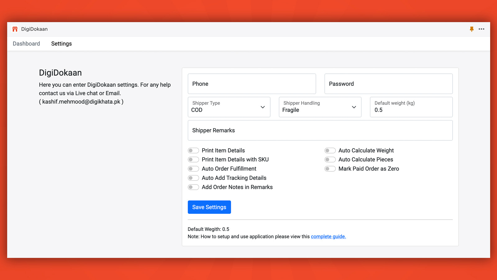 Configuraciones de DigiDokaan