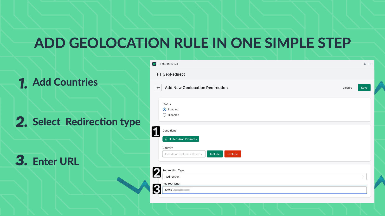 Mostra os passos para adicionar regras de geolocalização