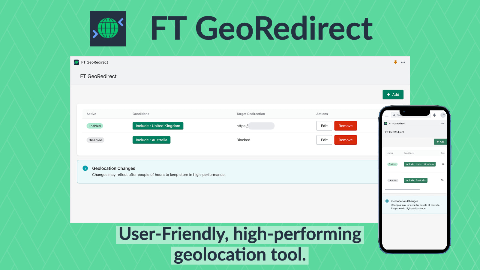 Mostra os passos para adicionar regras de geolocalização