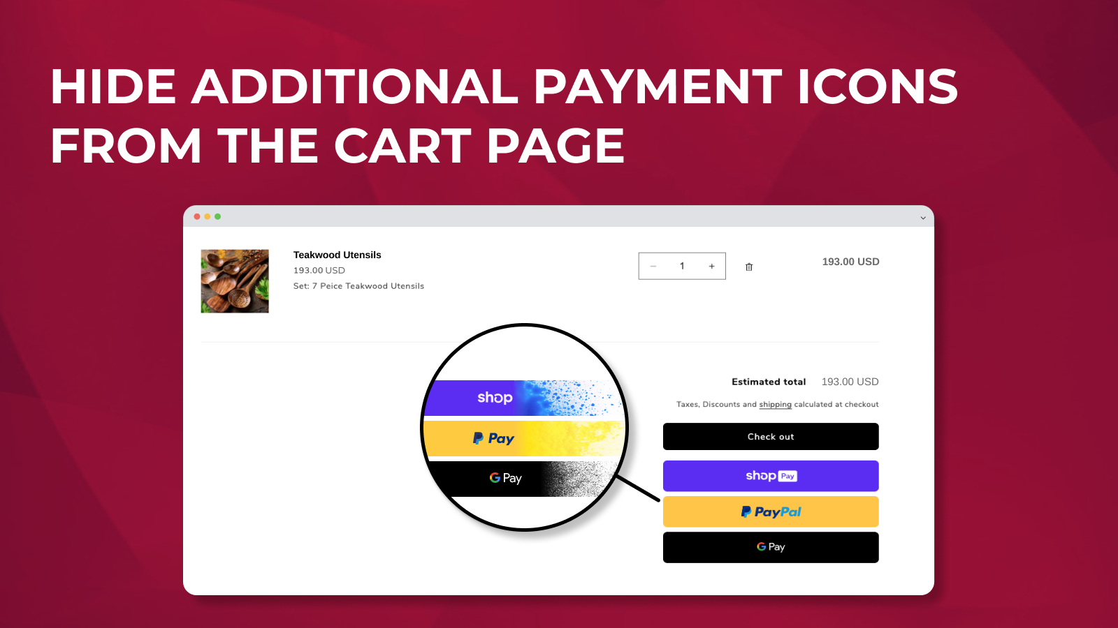 O recurso de ocultar ícones de pagamento adicionais como PayPal na página do carrinho