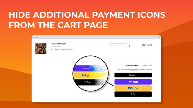 The hide PayPal & additional payment icons feature in the cart