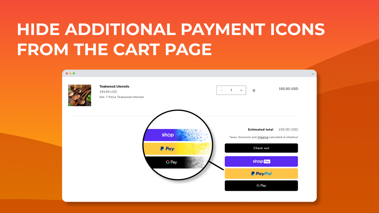 The hide PayPal & additional payment icons feature in the cart