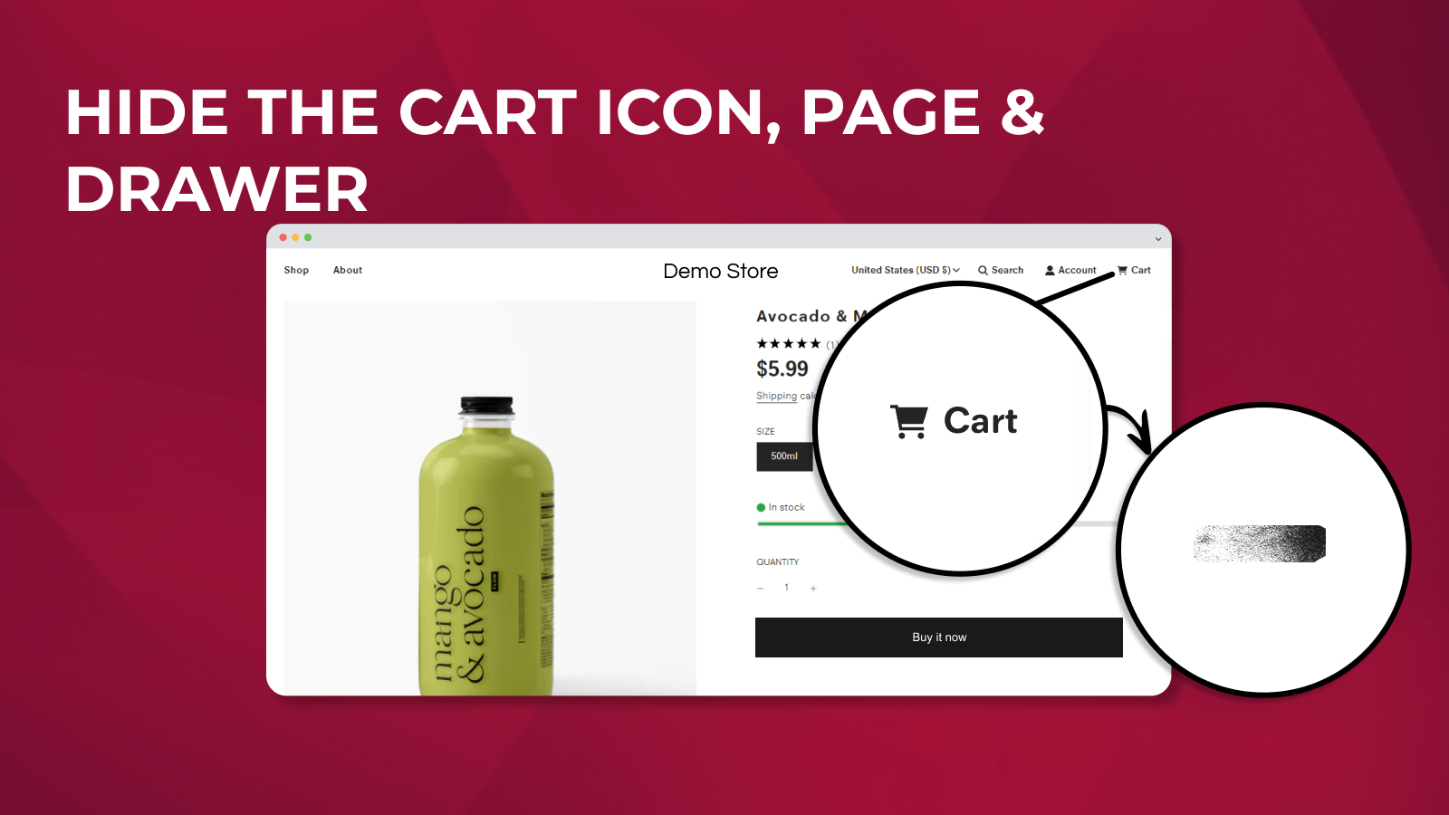 The cart remover - hide cart / remove cart feature in action