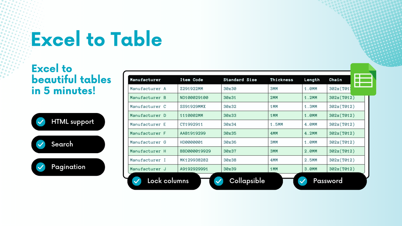 Opret mobil responsiv tabel fra excel
