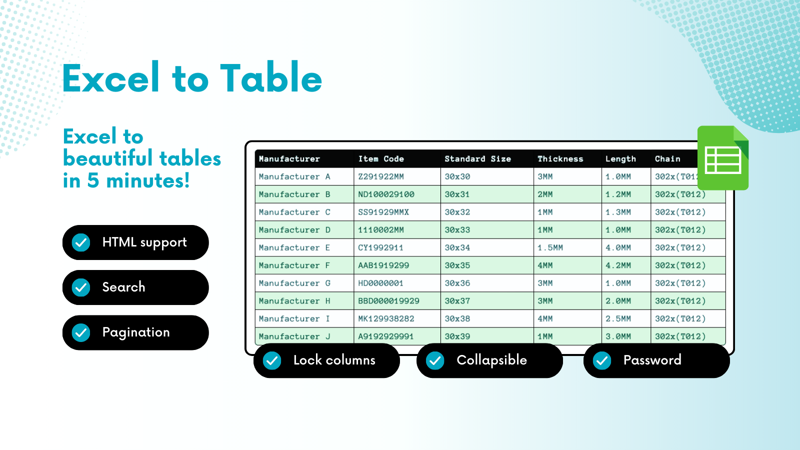 Create mobile responsive table from excel