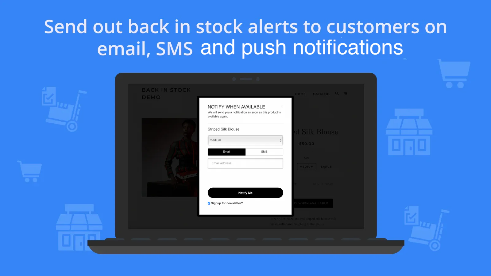 alertas de reposición de stock en shopify, notificaciones de reposición de stock