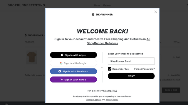 Modal de Login do ShopRunner