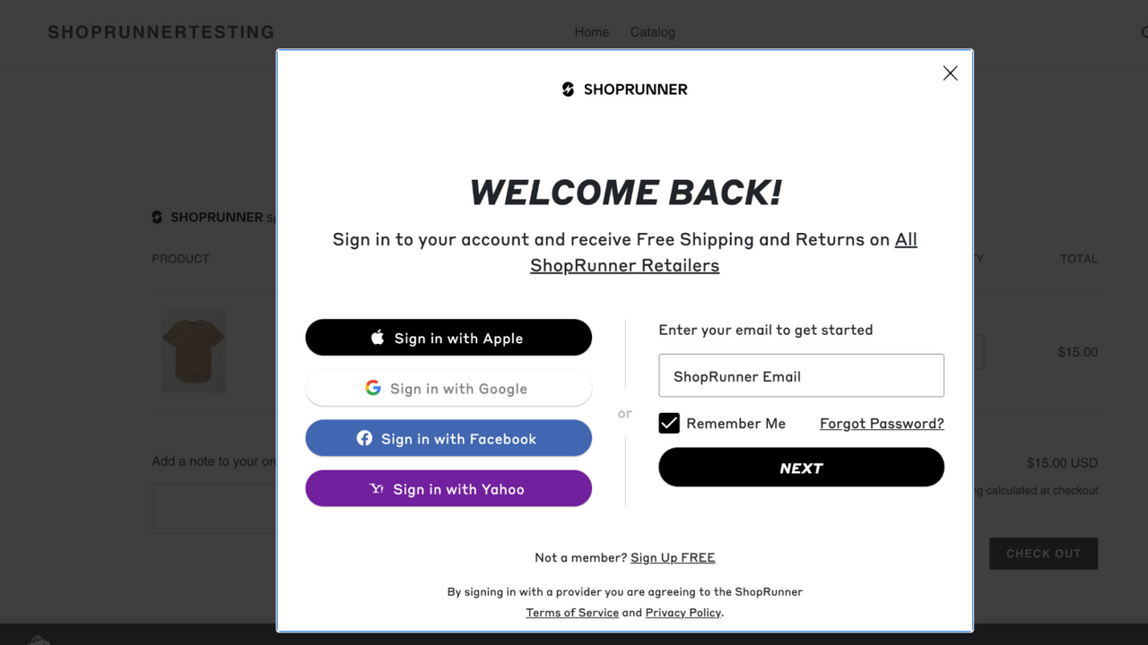 ShopRunner Sign In Modal