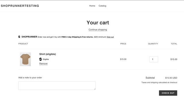 ShopRunner Call to Action on Cart Page