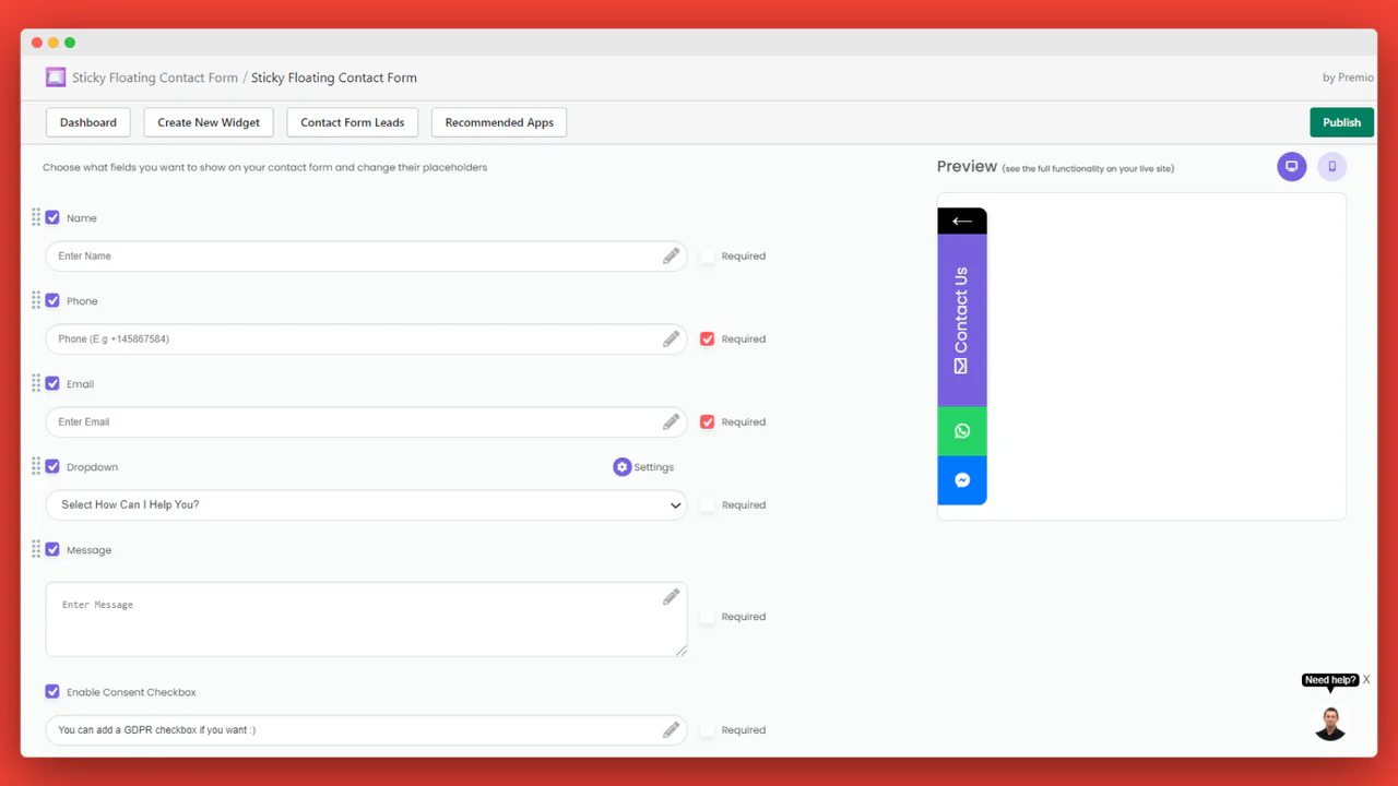 Create a contact form with your own custom fields and dropdown