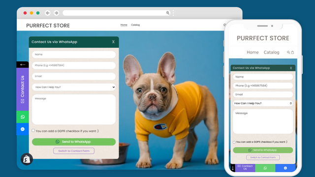 Formulario de WhatsApp pegajoso para Shopify compatible con cualquier dispositivo
