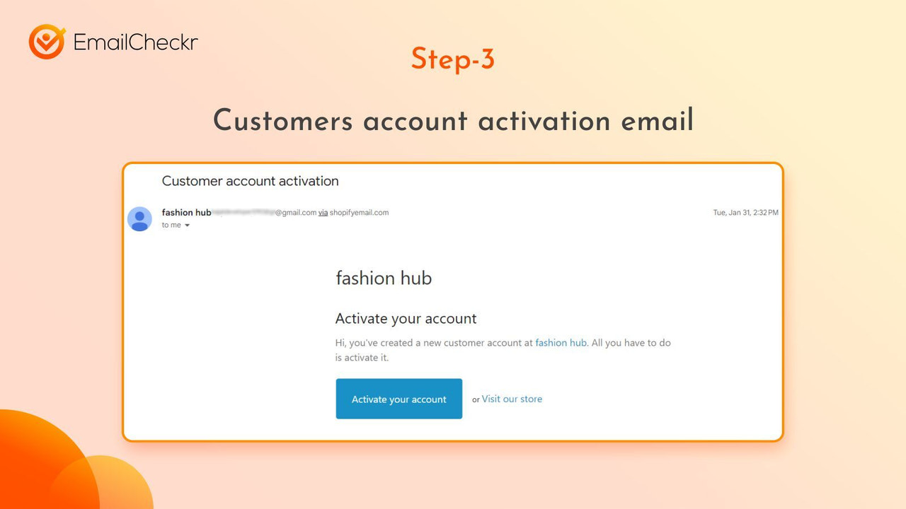 Email d'activation de compte client