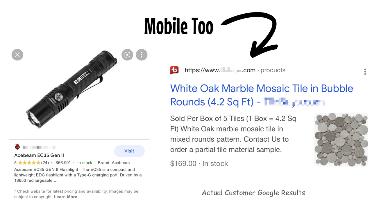 Example Rich Results for actual customers: mobile results