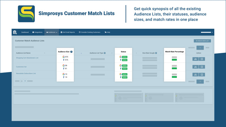 Simprosys Customer Match Lists Screenshot