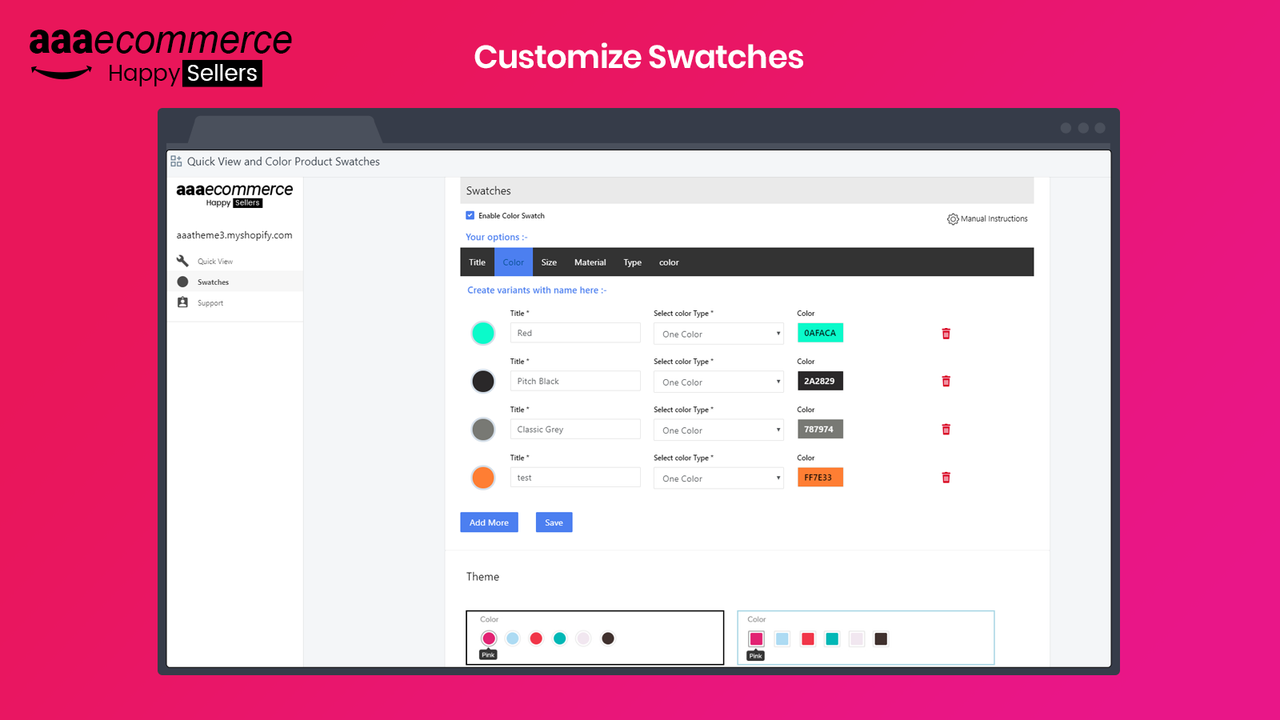 App de Amostras de Cores Shopify