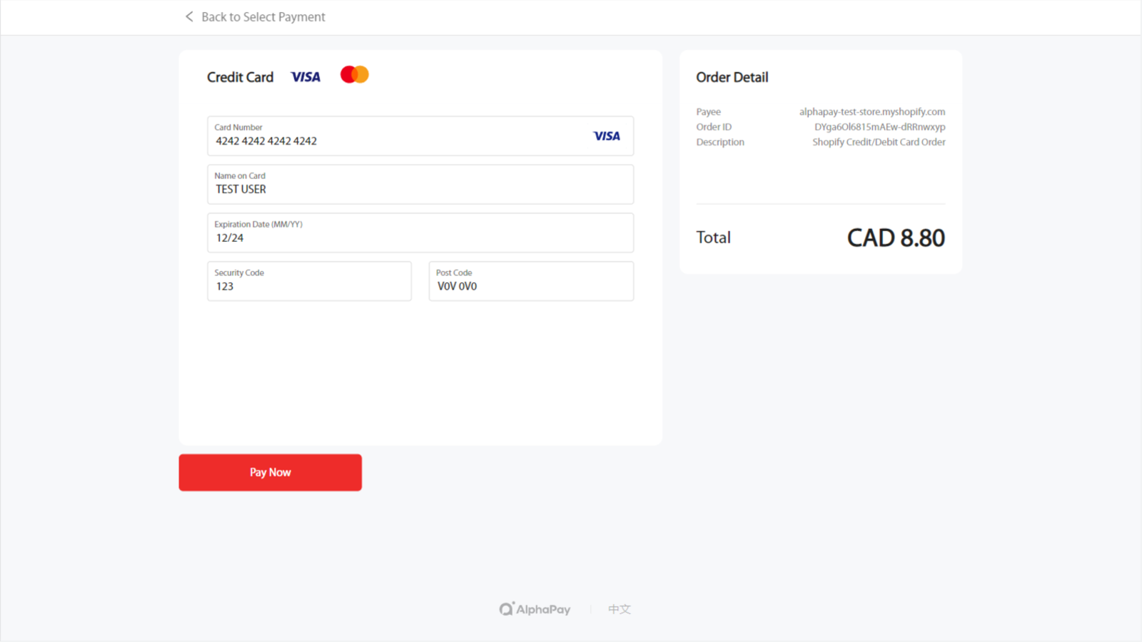 Paiement par carte de crédit AlphaPay Shopify