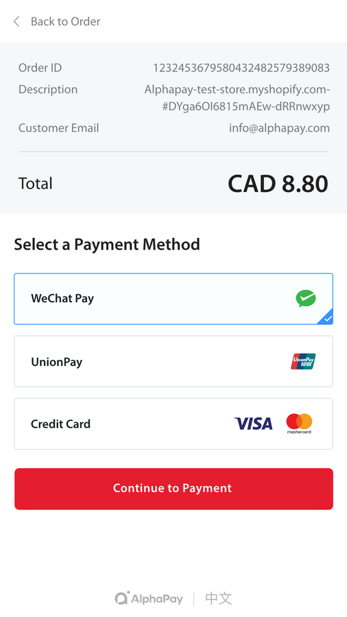AlphaPay Shopify payment methods