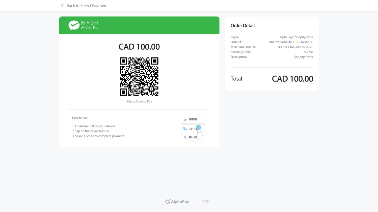 Använda WeChat Pay QR-kod