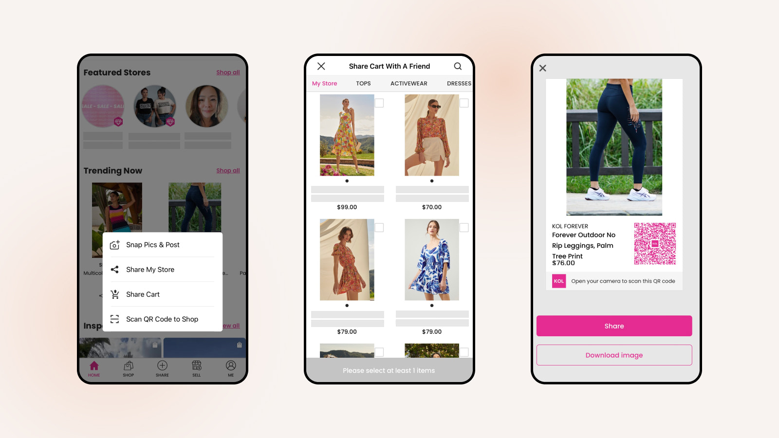 Easy sharing features letting users share the items from brands