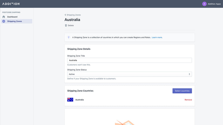 Shipping Rates by Postcode Screenshot