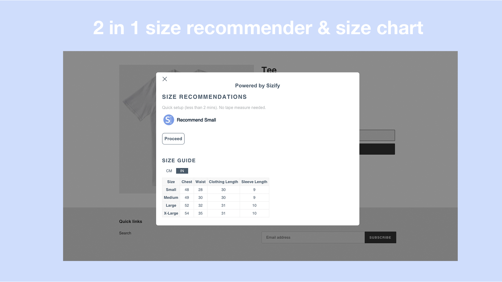 2 in 1 size recommender & size chart