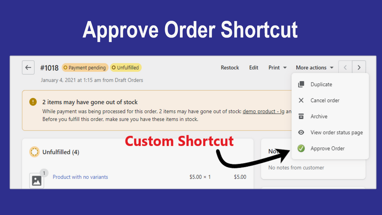 Shopify Shortcut-Aktion