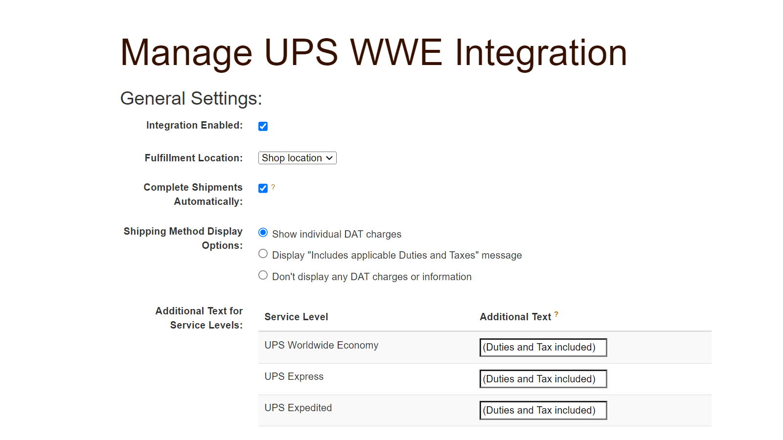 UPS Global Checkout Screenshot