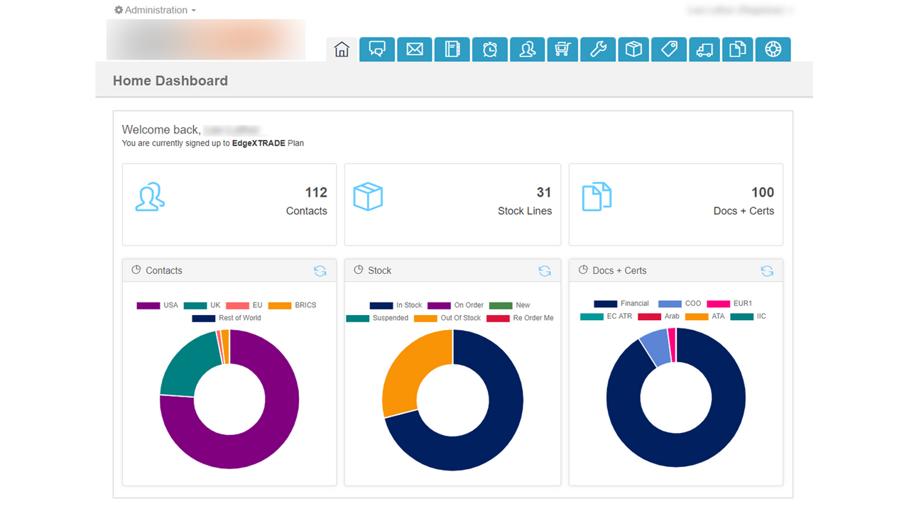 Home Dashboard with CRM + Stock Control + Docs Generation