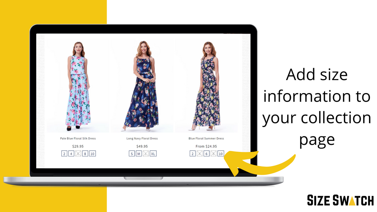 Add sizing information to your collection page with a swatch