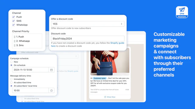 Hextom Shopify应用 - SMS和网页推送营销，购物车恢复