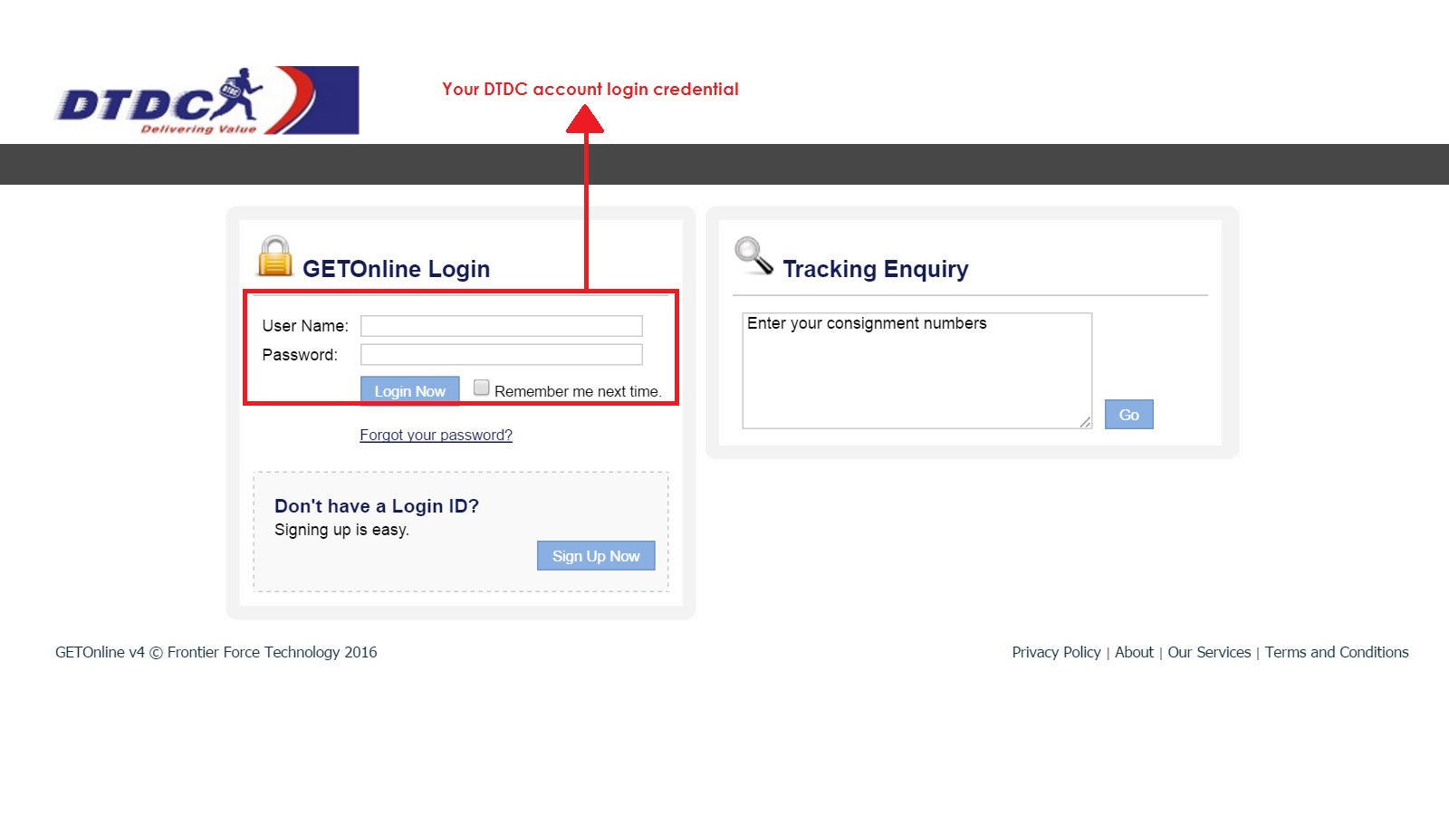 DTDC Express Screenshot