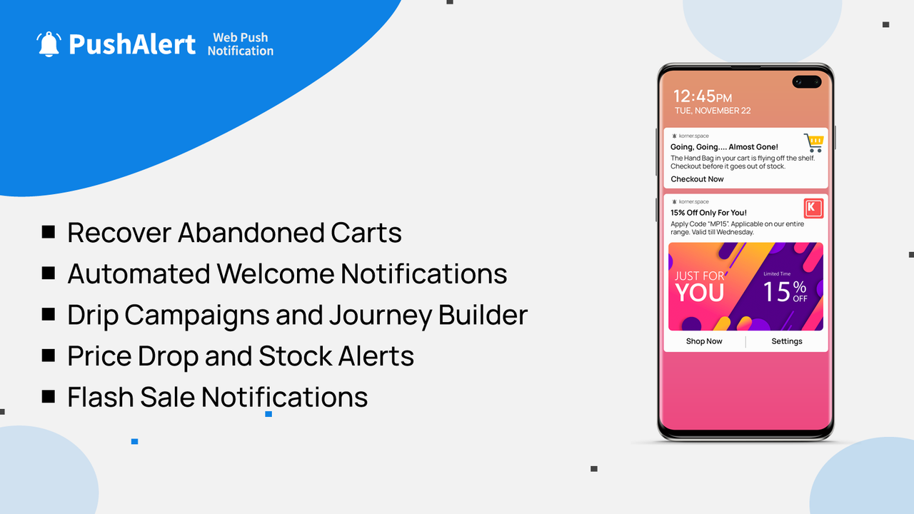 Web Push Notifications - Recover carts, Welcome Drip, Flash Sale