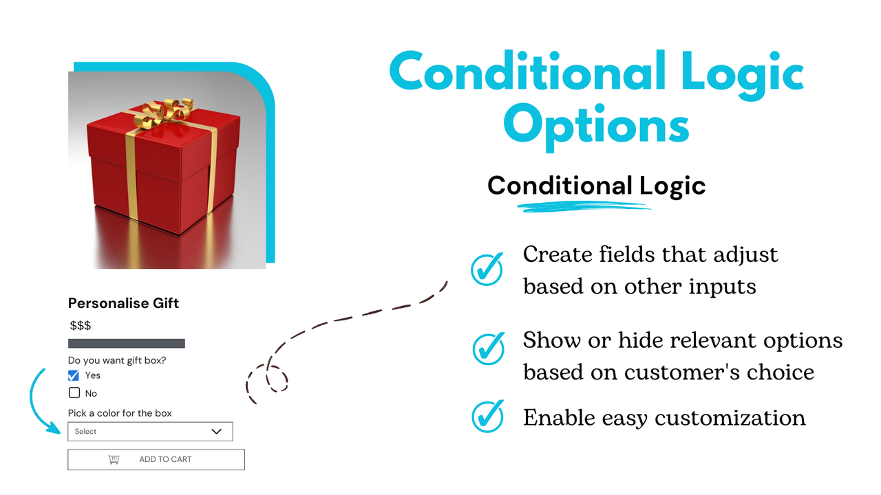 Logique conditionnelle, champ dépendant, options de produit personnel