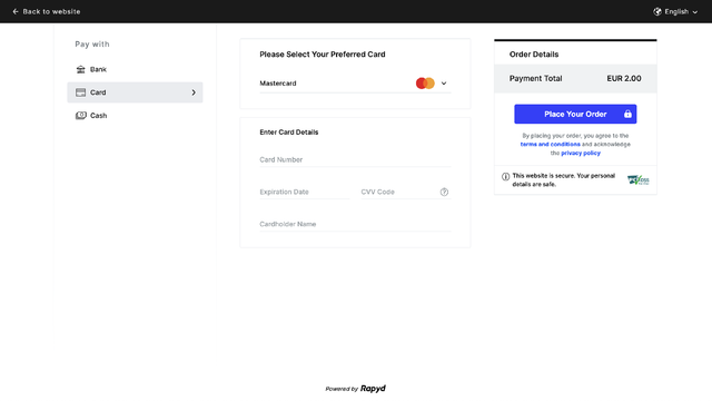 Rapyd Checkout Page